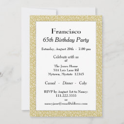 65th Birthday Party, Gold White Number Pattern Invitation 