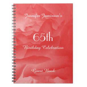 65th Birthday Party Guest Book, Coral Rose Notebook