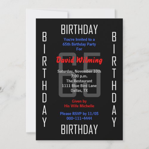 65th Birthday Party Invitation 65