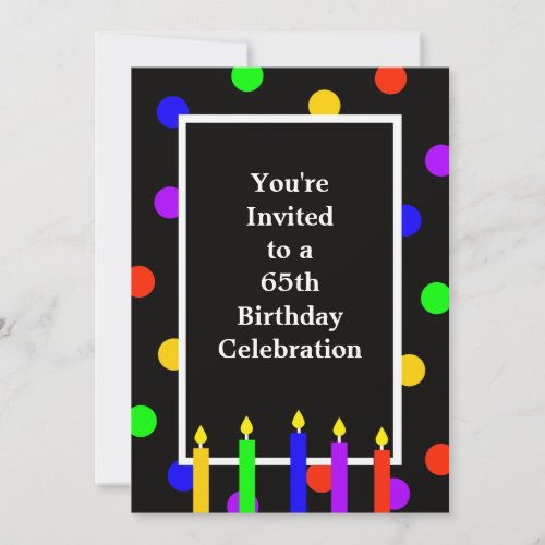 65th Birthday Party Invitation Colorful Candles