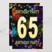 65th Birthday Party Invitation Fireworks Bubbles (Front/Back)