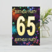 65th Birthday Party Invitation Fireworks Bubbles (Standing Front)