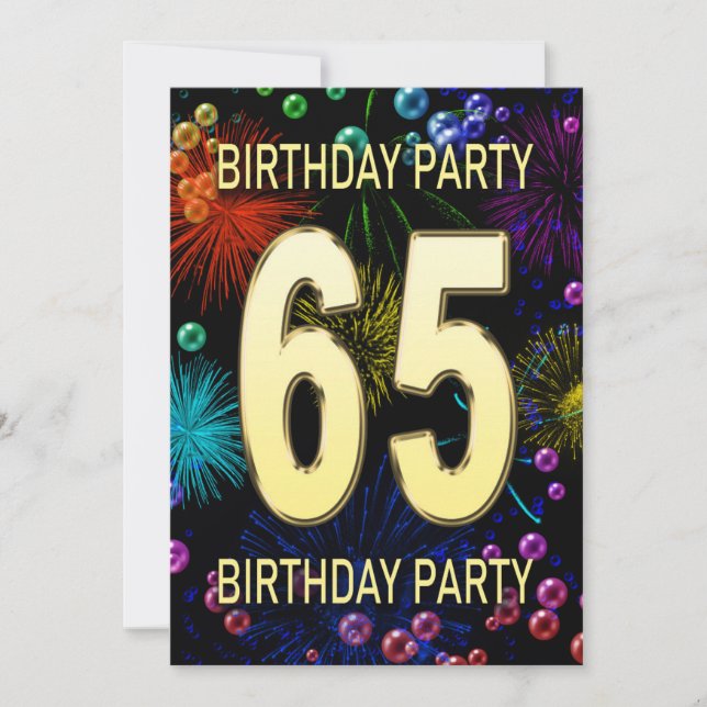 65th Birthday Party Invitation Fireworks Bubbles (Front)