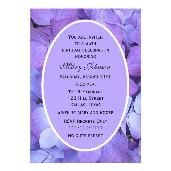 65th Birthday Party Invitation    Hydrangea