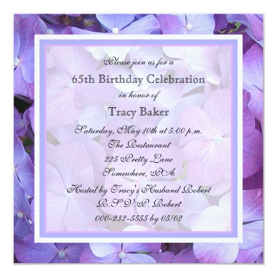 65th Birthday Party Invitation Purple Hydrangeas | Zazzle.com