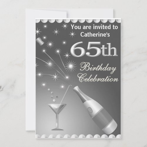 65th Birthday Party Invitation _ Silver