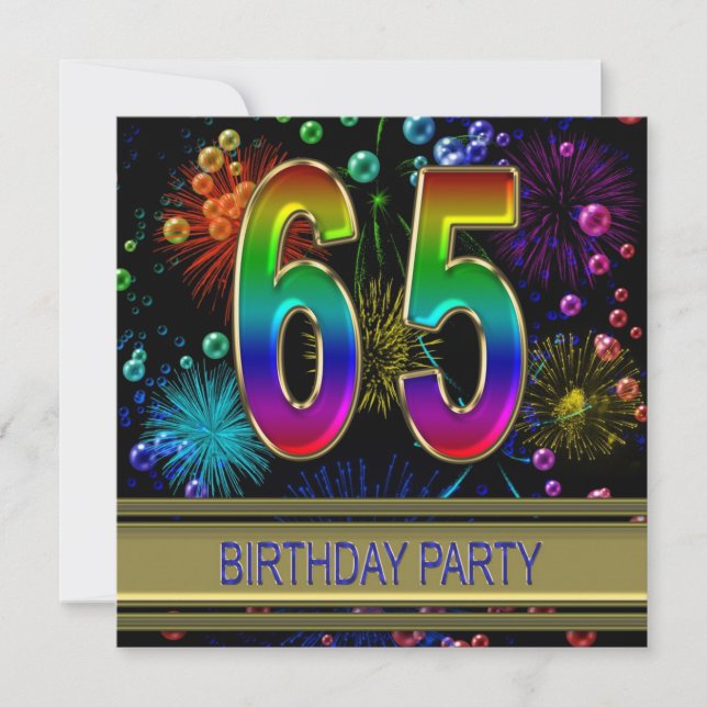65th Birthday party Invitation with bubbles (Front)