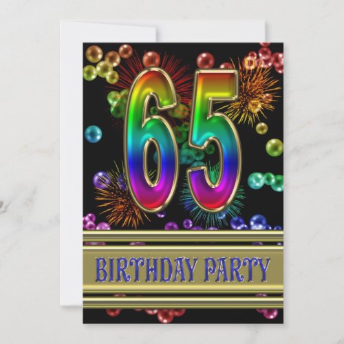 65th Birthday party Invitation with bubbles
