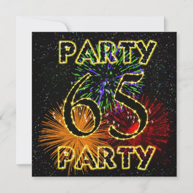 65th birthday party invitation with fireworks (Front)