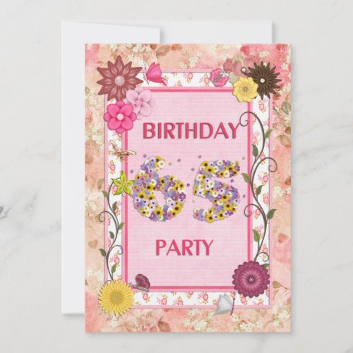 65th birthday party invitation with floral frame