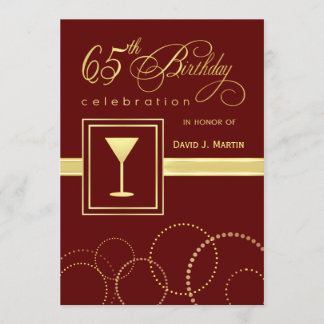 65th Birthday Party Invitations - Burgundy & Gold