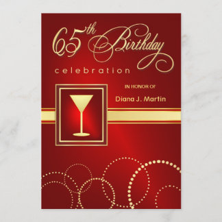 65th Birthday Party Invitations - Ruby Red & Gold