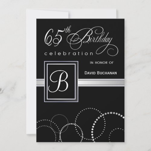 65th Birthday Party Invitations - with Monogram