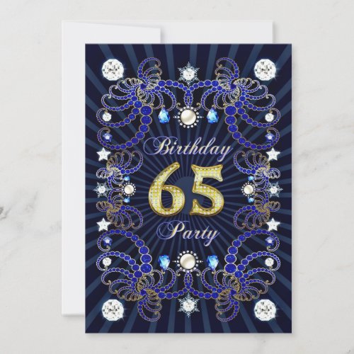 65th birthday party invite with masses of jewels