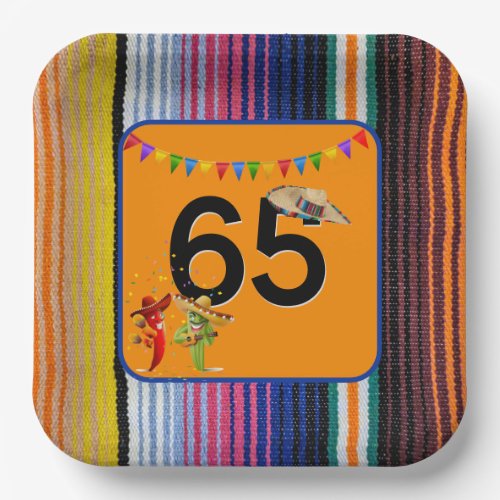 65th Birthday Party Mexican Design Paper Plates