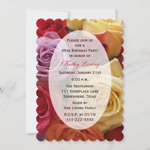 65th Birthday Party Multi Color Roses Invitation