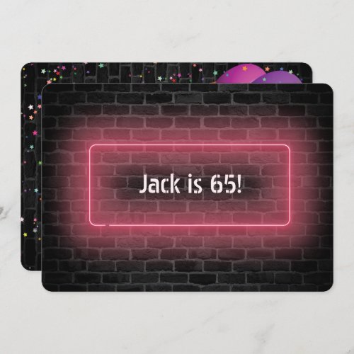 65th Birthday Party Neon sign on wall Invitation