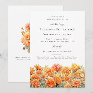 65th Birthday Party November Birth Month Flower Invitation