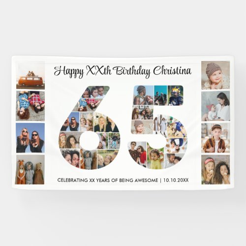 65th Birthday Party Number 65 Photo Collage Banner