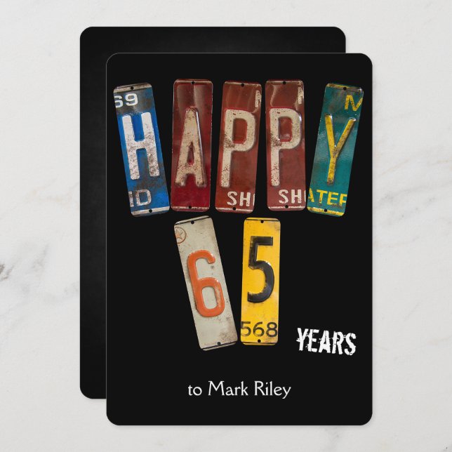 65th birthday party-old license plates invitation (Front/Back)