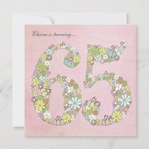 65th Birthday Party Pink Blooms Custom Invitation
