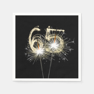 65th Birthday Party Sparklers on Black Napkins