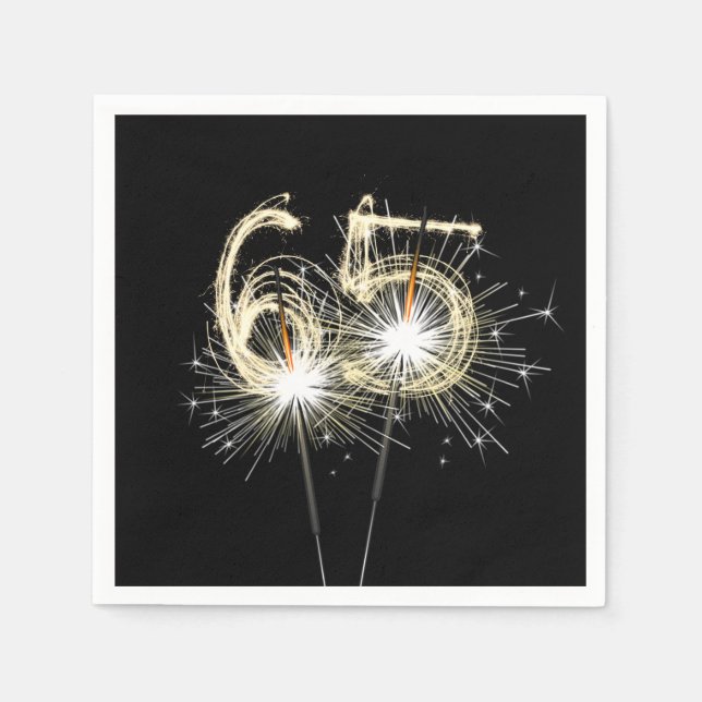 65th Birthday Party Sparklers on Black Napkins (Front)