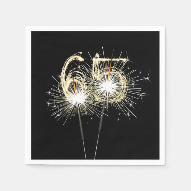 65th Birthday Party Sparklers on Black Napkins (Front)