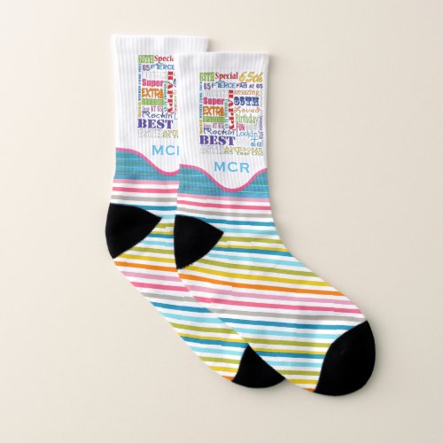65th Birthday Party Special Personalized Monogram Socks