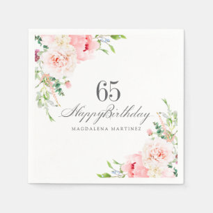 65th Birthday Party Supplies Pink Floral Custom Napkins