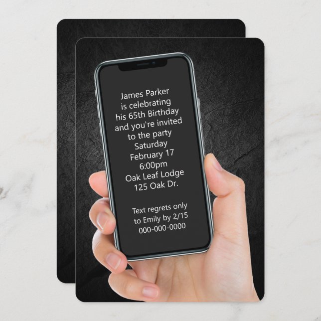 65th Birthday Party Text Message  Invitation (Front/Back)