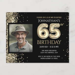 65th Birthday Photo Gold Balloon Paper Sheet