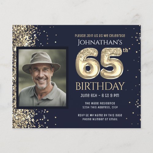 65th Birthday Photo Gold Balloon Paper Sheet