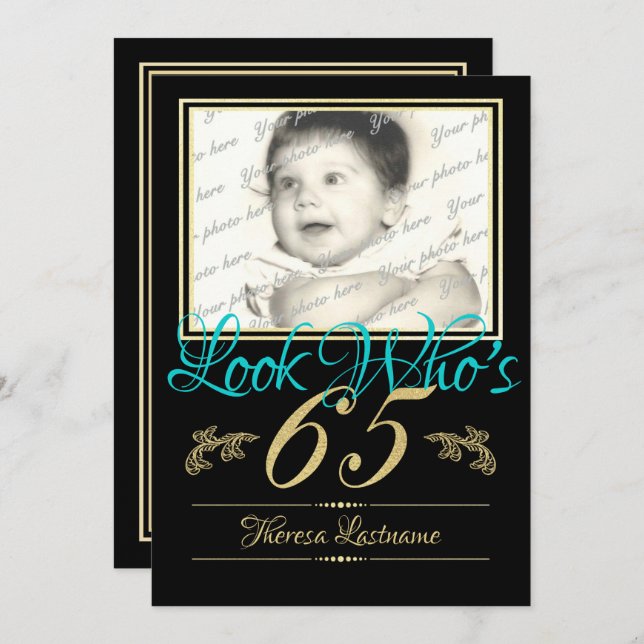 65th Birthday Photo Invitation (Front/Back)