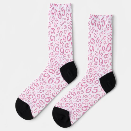 65th Birthday Pink Random Number Pattern Socks