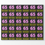 [ Thumbnail: 65th Birthday: Pink Stripes and Hearts "65" + Name Wrapping Paper ]