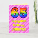 [ Thumbnail: 65th Birthday: Pink Stripes & Hearts, Rainbow # 65 Card ]