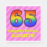 [ Thumbnail: 65th Birthday: Pink Stripes & Hearts, Rainbow # 65 Napkins ]