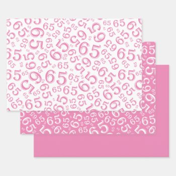 65th Birthday Pink & White Number Pattern 65 Wrapping Paper Sheets by NancyTrippPhotoGifts at Zazzle