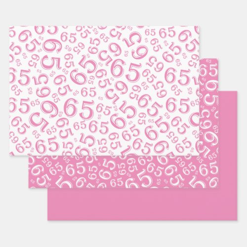65th Birthday Pink  White Number Pattern 65 Wrapping Paper Sheets