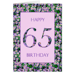 65th Birthday Purple Daisies Cards