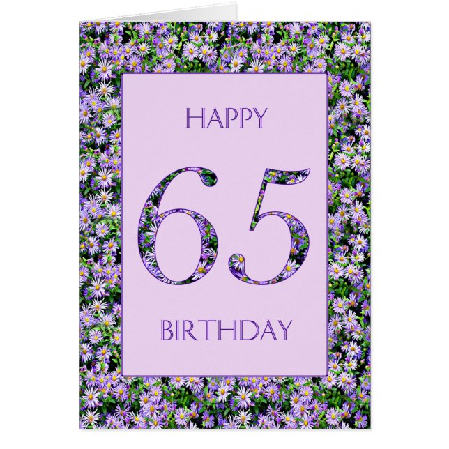 65th Birthday Purple Daisies Cards (Front)