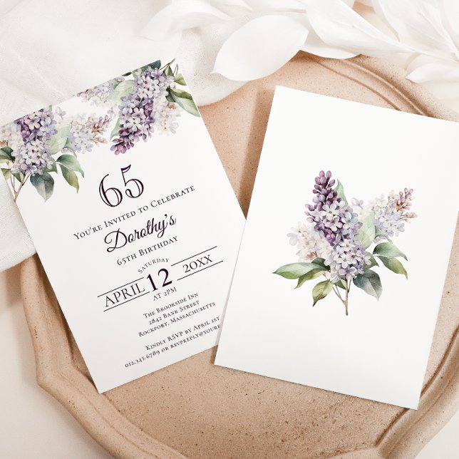 65th Birthday Purple Spring Lilac Flower Invitation (Creator Uploaded)