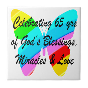 65TH BIRTHDAY RAIN BUTTERFLY DESIGN CERAMIC TILE
