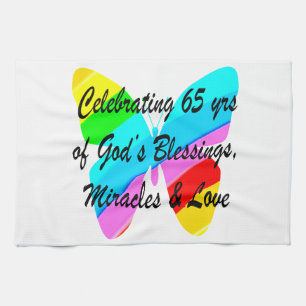 65TH BIRTHDAY RAIN BUTTERFLY DESIGN KITCHEN TOWEL