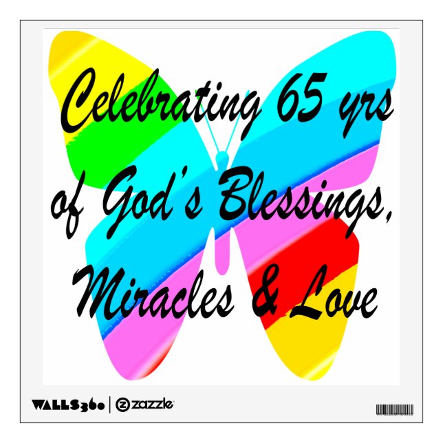 65TH BIRTHDAY RAIN BUTTERFLY DESIGN WALL STICKER (Front)
