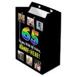 [ Thumbnail: 65th Birthday: Rainbow “65“, Custom Photos & Name Gift Bag ]