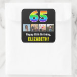 [ Thumbnail: 65th Birthday: Rainbow “65”; Custom Photos & Name Sticker ]