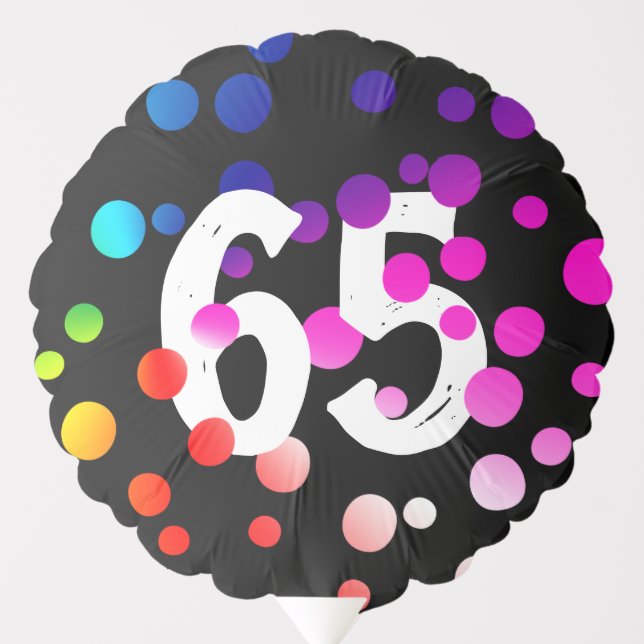 65th Birthday Rainbow Dots on Black   Balloon (Front)