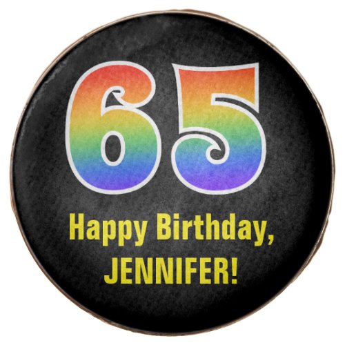65th Birthday _ Rainbow Spectrum Pattern Number 65 Chocolate Covered Oreo